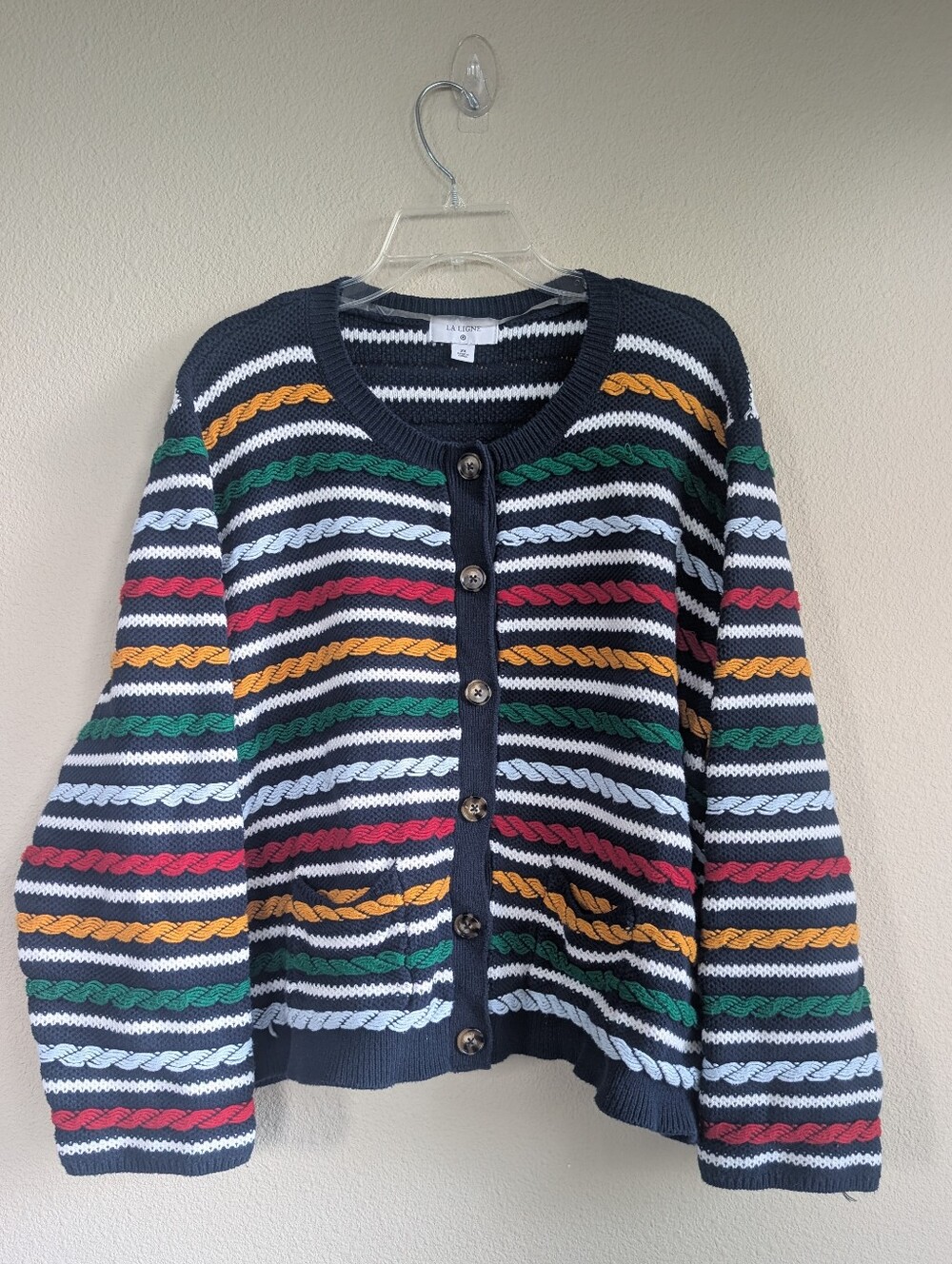 La Linge X Target Multi-Stripe Knit Button-Up Cardigan Sweater - Navy